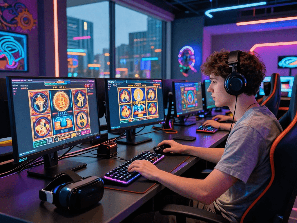 Engaging crypto casino gaming scene featuring a gamer enjoying an immersive experience.