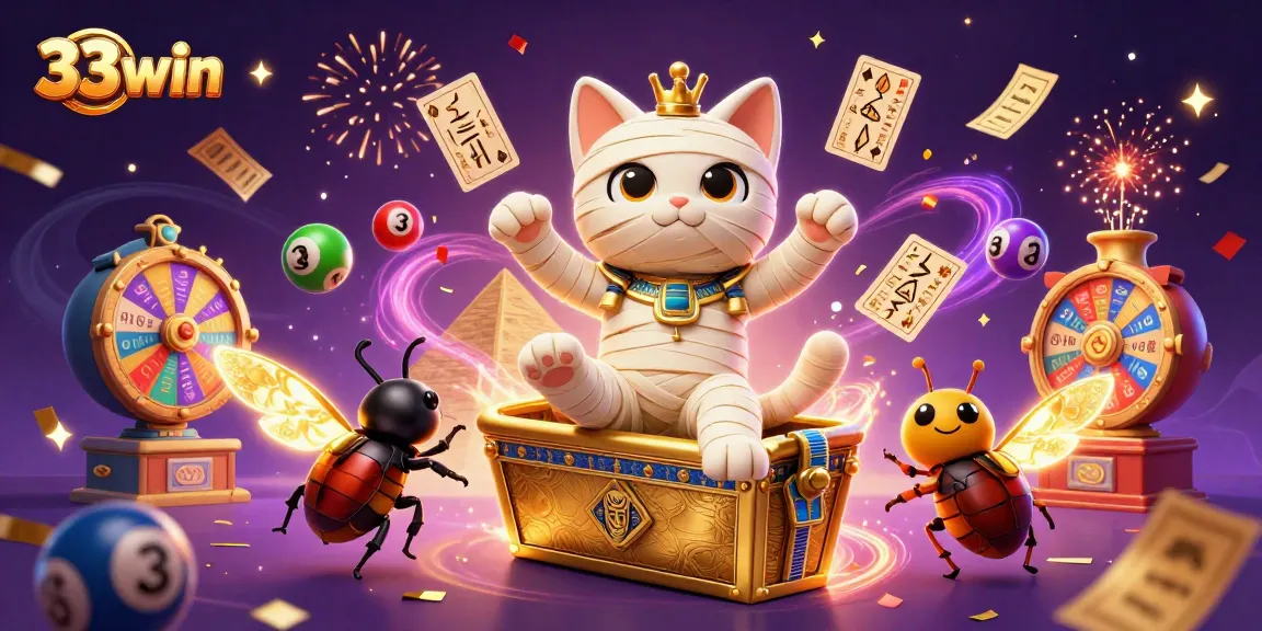 Experience excitement with the 33win pyramid casino featuring vibrant lottery elements and a cartoony Egyptian theme.