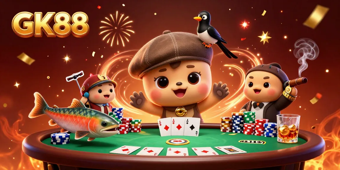 GK88 elevates the excitement of poker with Nessie and friends at a vibrant casino scene.