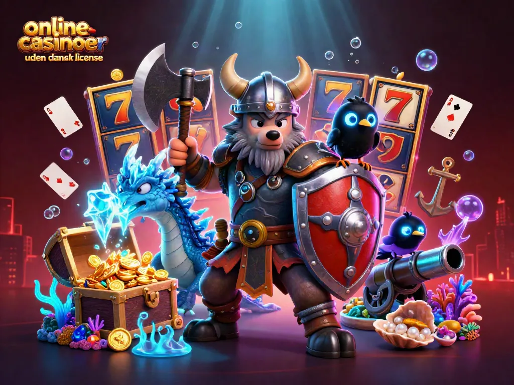 Win big with online casinoer uden dansk licens in this vibrant 3D gaming illustration!