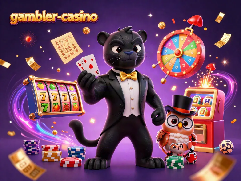 Gambler-casino skapar magi med 3D-illustration där en svart panter hanterar kort bland färgglada slotsymboler.