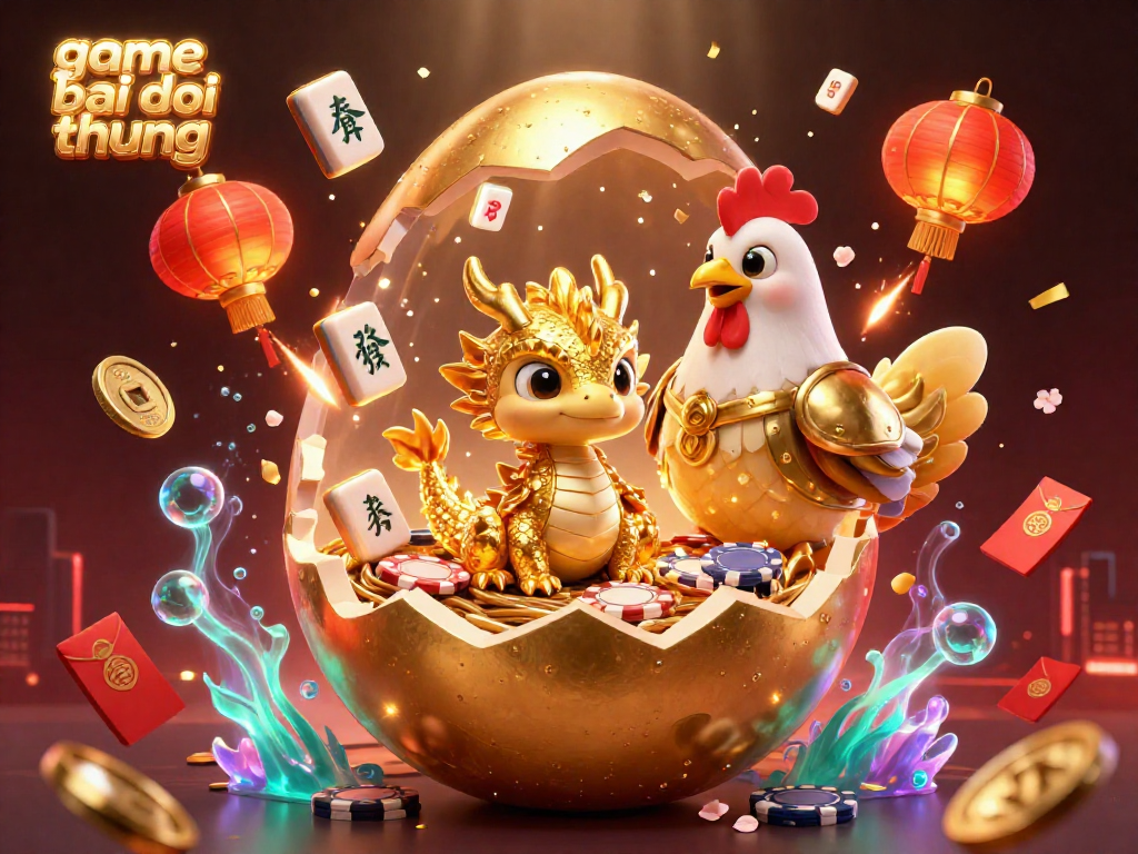 Engage in thrilling game bai doi thuong with dynamic visuals featuring golden prizes and festive elements.