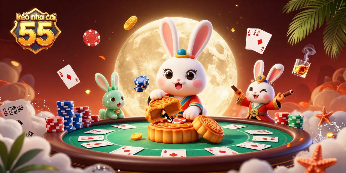 Engaging gameplay at keo nha cai 55 with vibrant poker chips and moon rabbit theme