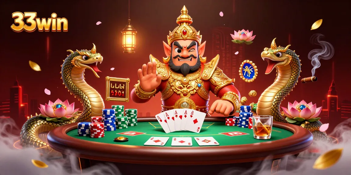 Explore the vibrant casino scene of 33win with dynamic poker elements and guardians.
