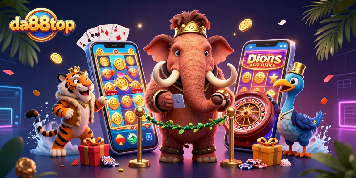 da88top welcomes players with a vibrant casino scene featuring a bouncer, VIP guest, and animated gaming elements.