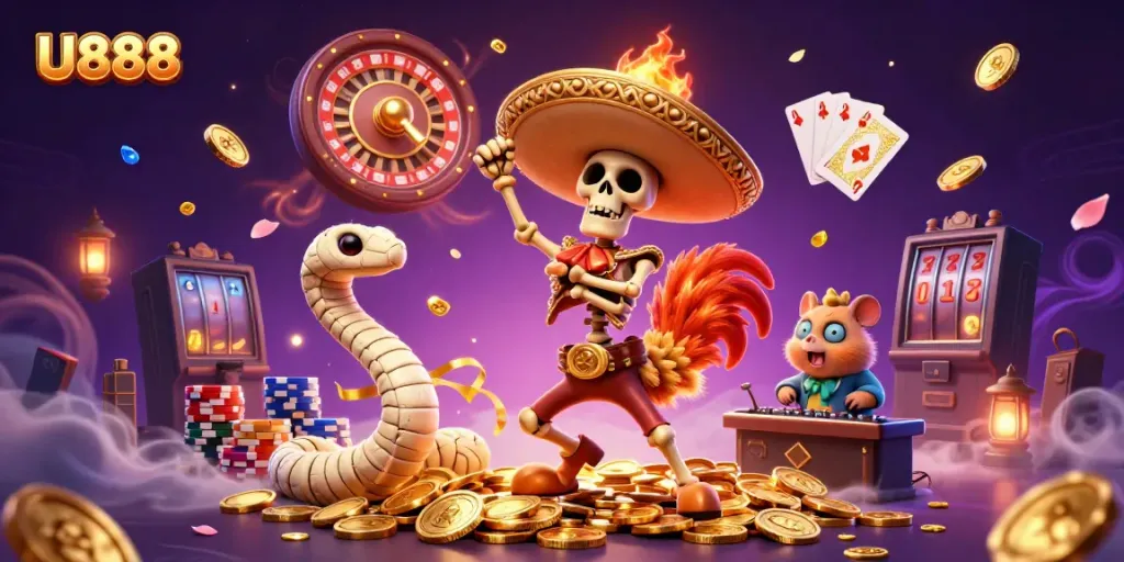 Celebrate wins at U888 with vibrant casino entertainment featuring unique characters and dynamic gaming elements.